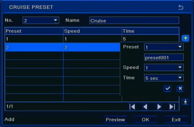 For setting Track, the following window is displayed: Choose number of cameras, then press Start Record and control the dome by rotating up, down, left, right and adjust the rotating speed, zoom,