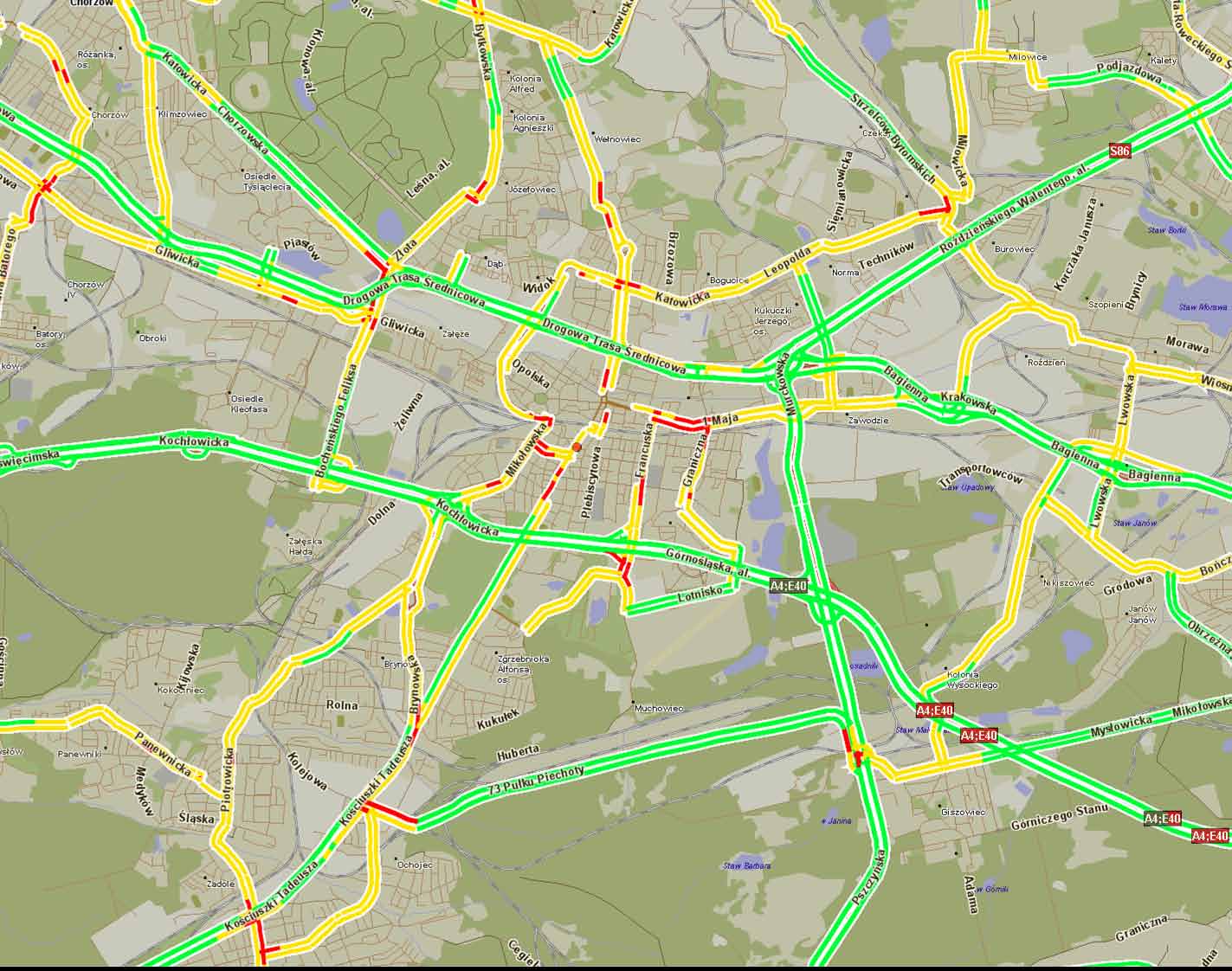 Katowice: średnie prędkości przejazdu w szczycie porannym poniżej 10 km/h 10-20 km/h 20-45 k/mh powyżej 45 km/h 2011 Indigo Sp. z o.o. & Aqurat Sp.