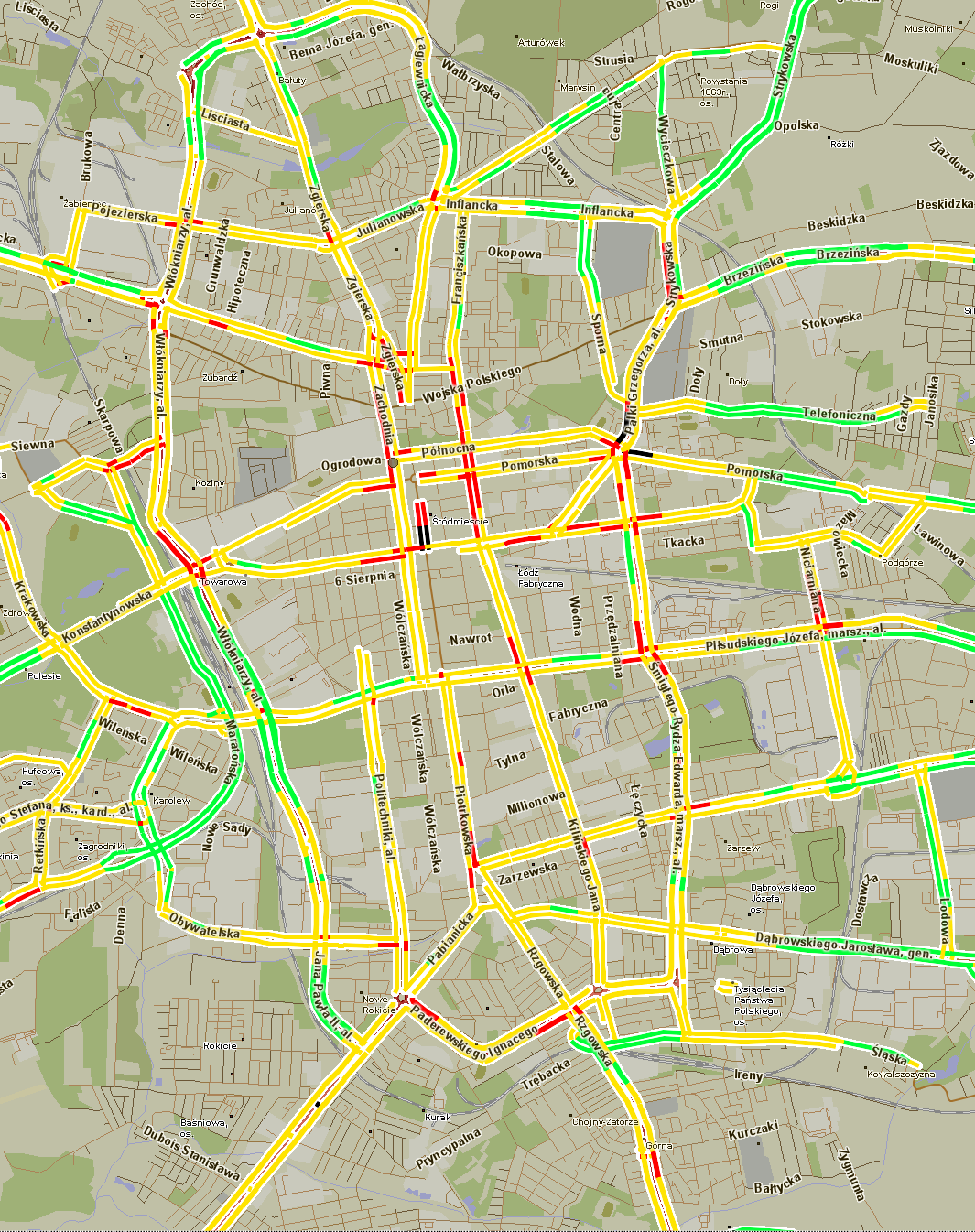 Łódź: średnie prędkości przejazdu w szczycie porannym poniżej 10 km/h 10-20 km/h 20-45 k/mh powyżej 45 km/h 2011 Indigo Sp. z o.o. & Aqurat Sp.