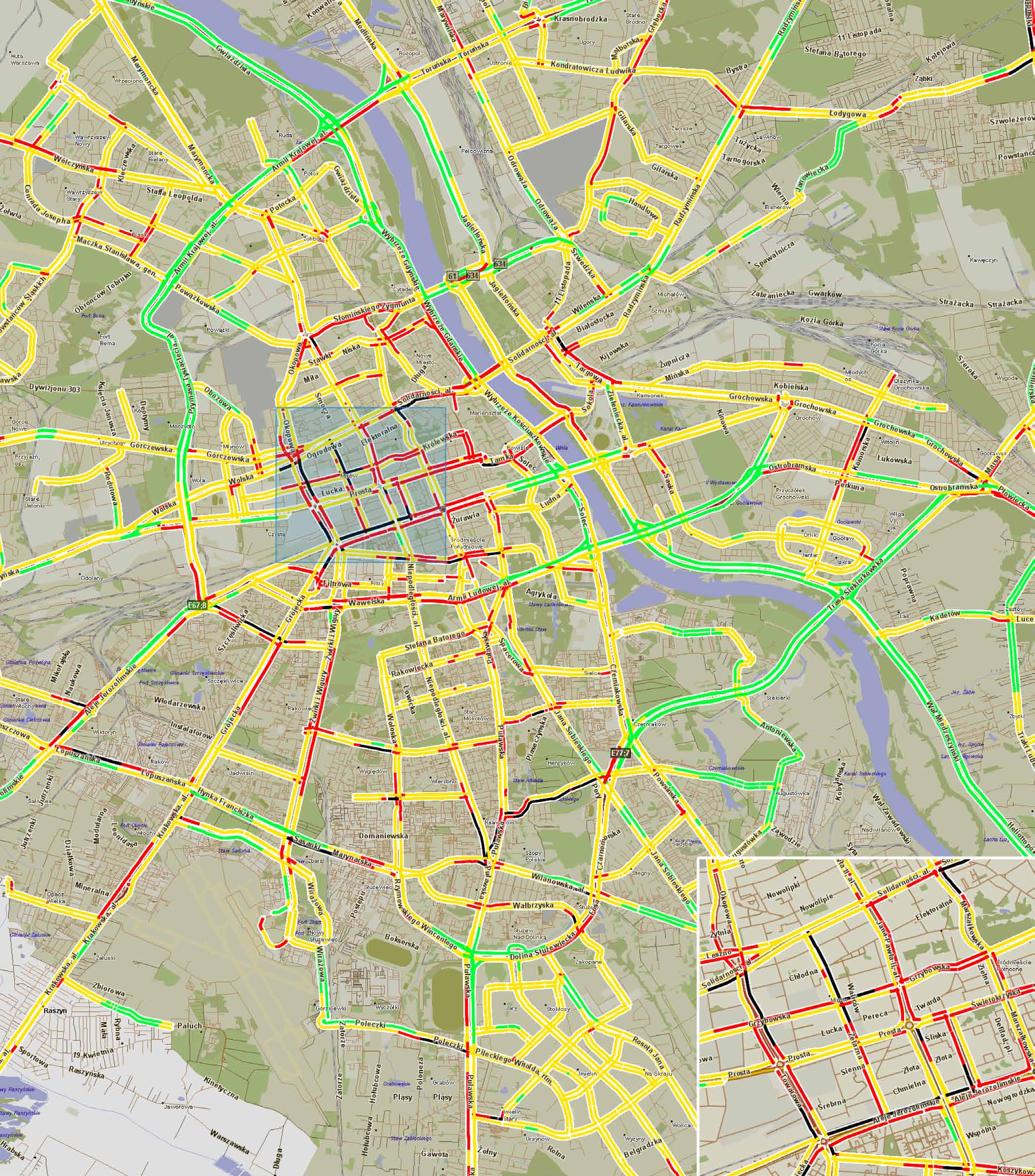 Warszawa: Średnie prędkości przejazdu w szczycie popołudniowym Raport o korkach w 7 największych miastach Polski Warszawa, Kraków, Katowice, Wrocław,