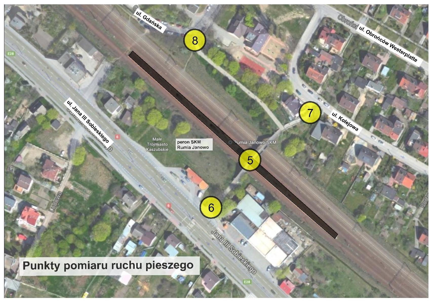 3.3. Pomiar natężenia ruchu pieszego Pomiar natężenia ruchu pieszego odbył się w 4 punktach: dojście do kładki od strony ul.