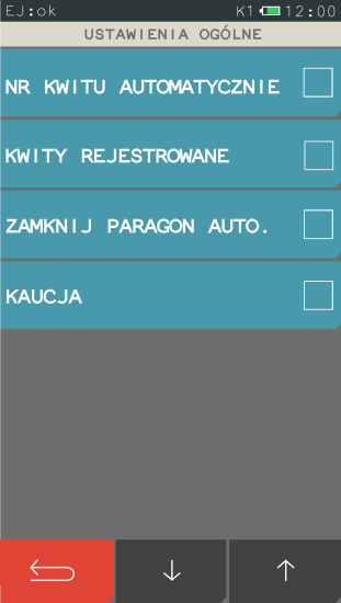 Widok menu Ustawienia ogólne Wymuszenie wprowadzenia określonych danych klienta (wskazanych w opisie) przed wystawieniem kwitu Wyświetlenie pozycji USŁUGA CZASOWA w menu FUNKCJE, w celu możliwości