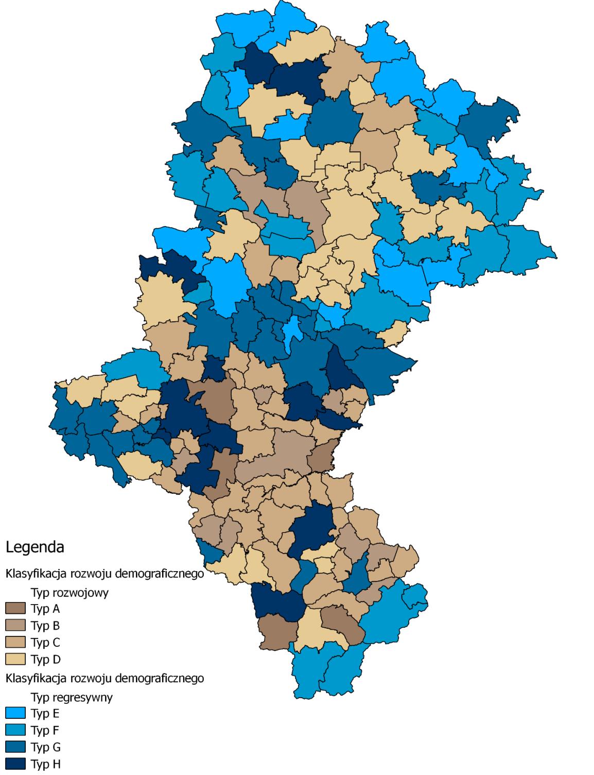 Mapa 9 Klasyfikacja rozwoju demograficznego gmin Webba na podstawie danych z lat 2011 2013.