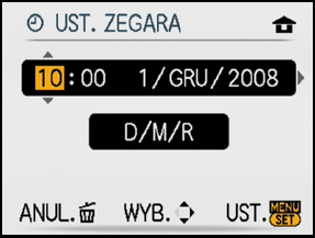 Przygotowanie Ustawianie daty i godziny (ustawianie zegara) Zaleca się wybranie opcji [JĘZYK] (P33) w menu [KONF.] (P28) przed ustawieniem daty i godziny.