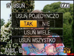 Tryb [ODTW.]: Usuwanie zdjęć Czynności podstawowe Po usunięciu nie można odzyskać zdjęć. Zdjęcia z karty należy usuwać po włożeniu karty do aparatu.