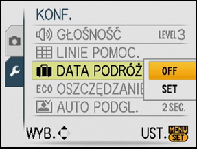 Tryb [NAGR.]: ñ ½¾n Czynności zaawansowane (robienie zdjęć) Użyteczne funkcje w docelowym miejscu podróży Zapisywanie daty zrobienia zdjęcia Szczegółowe informacje dotyczące ustawień menu [KONF.