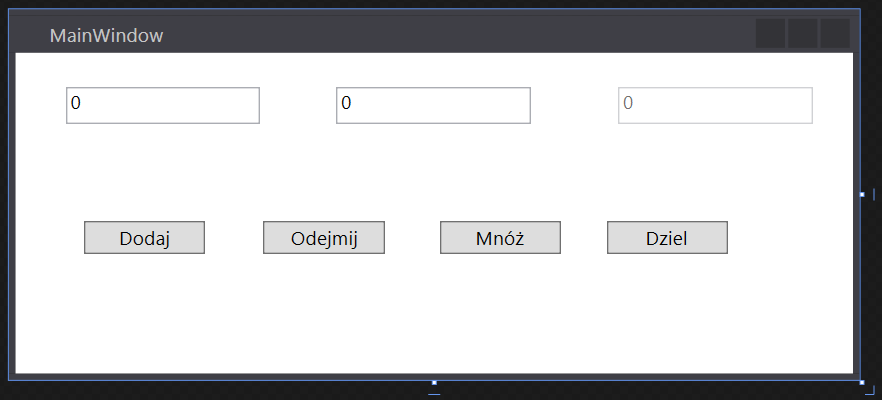 Nowy projekt Serwis Program Hostujący Klient Dodajemy nowy projekt WPF Z Toolboxa po lewej dodajemy 3 razy textbox (textboxa, textboxb, textboxwynik) Ten ostatni