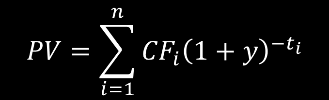 PV1 = n i=1 CF i e yt i CF i strumień pieniężny generowany przez instrument w okresie i, t i czas, n liczba okresów