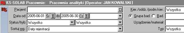 DODATEK A PODSTAWOWE ZASADY PRACY Z SYSTEMEM URUCHOMIENIE SYSTEMU Aby uruchomić Zintegrowany System Wspomagania Obsługi Laboratoriów KS-SOLAB naleŝy kliknąć dwukrotnie lewym przyciskiem myszy skrót