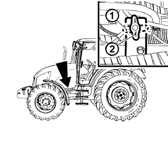 ZAPOZNANIE SIĘ Z CIĄGNIKIEM STEROWANIE DODATKOWYM RO- ZDZIELACZEM HYDRAULICZNYM (ZE- WNĘTRZNY OBWÓD HYDRAULICZNY) Znajduje się na górnej części prawego błotnika.