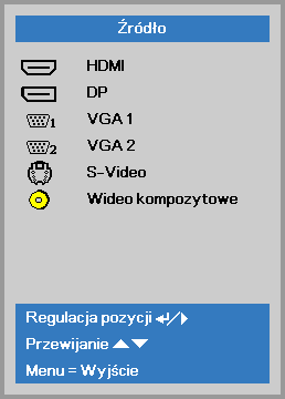 Wyświetli się ekran powitalny projektora i zostaną odszukane podłączone urządzenia.