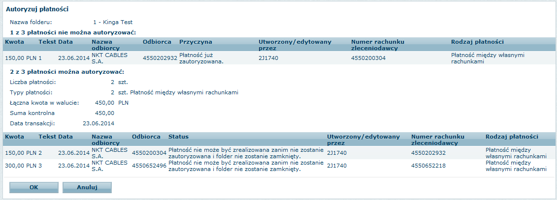 Usuń podpis elektroniczny Jeżeli klikniesz na przycisk Usuń w oknie dialogowym Podpis elektroniczny, zobaczysz przegląd Zautoryzowane płatności.