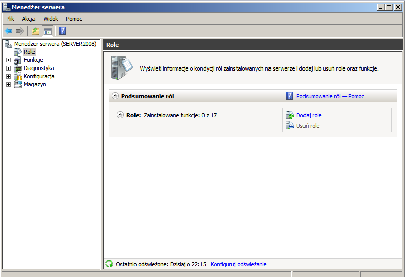 1. Przygotowanie konfiguracji wstępnej Windows Serwer 2008 R2 Po instalacji systemu operacyjnego Windows Serwer 2008R2 przystępujemy do konfiguracji wstępnej.