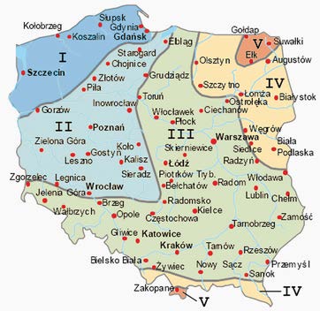 temperatury zewnętrzne dane są dla poszczególnych stref klimatycznych kraju. Podział na te strefy pokazano na poniższym rysunku.