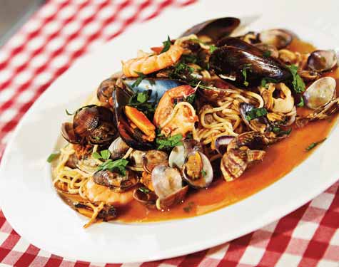 SPAGHETTI ALLO SCOGLIO (spaghetti z sosem z owoców morza) To klasyczne danie włoskie najlepiej oczywiście przygotować ze świeżych owoców morza. Można jednak użyć mrożonej mieszanki.