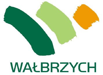 Logo Miasta Wałbrzycha Znak graficzny przedstawiający trzy różnokolorowe (ciemnozielony, jasnozielony i pomarańczowy), łukowate i różnej długości linie, skomponowane na inicjale litery "W"