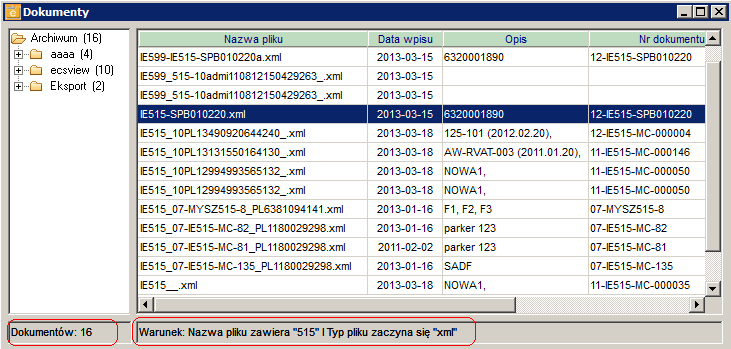 Po wypełnieniu wymaganych kryteriów przyciskiem "OK" uruchamia się proces wyszukiwania.