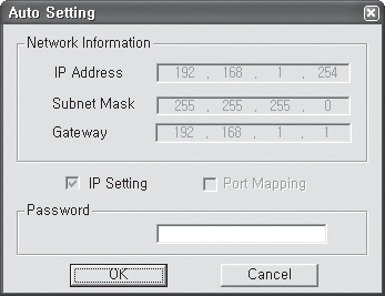 połączenie sieciowe i konfiguracja 2. Kliknij opcję [Auto Set]. Zostanie wyświetlone okno dialogowe Auto Setting. Wartości <IP Address>, <Subnet Mask> oraz <Gateway> zostaną ustawione automatycznie.