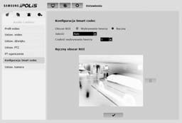 ekran konfiguracji Konfiguracja Smart codec Określ żądany obszar przychodzącego sygnału wideo z kamery, jako obszar obserwacji i określ czułość wykrywania dla tego obszaru. 1.