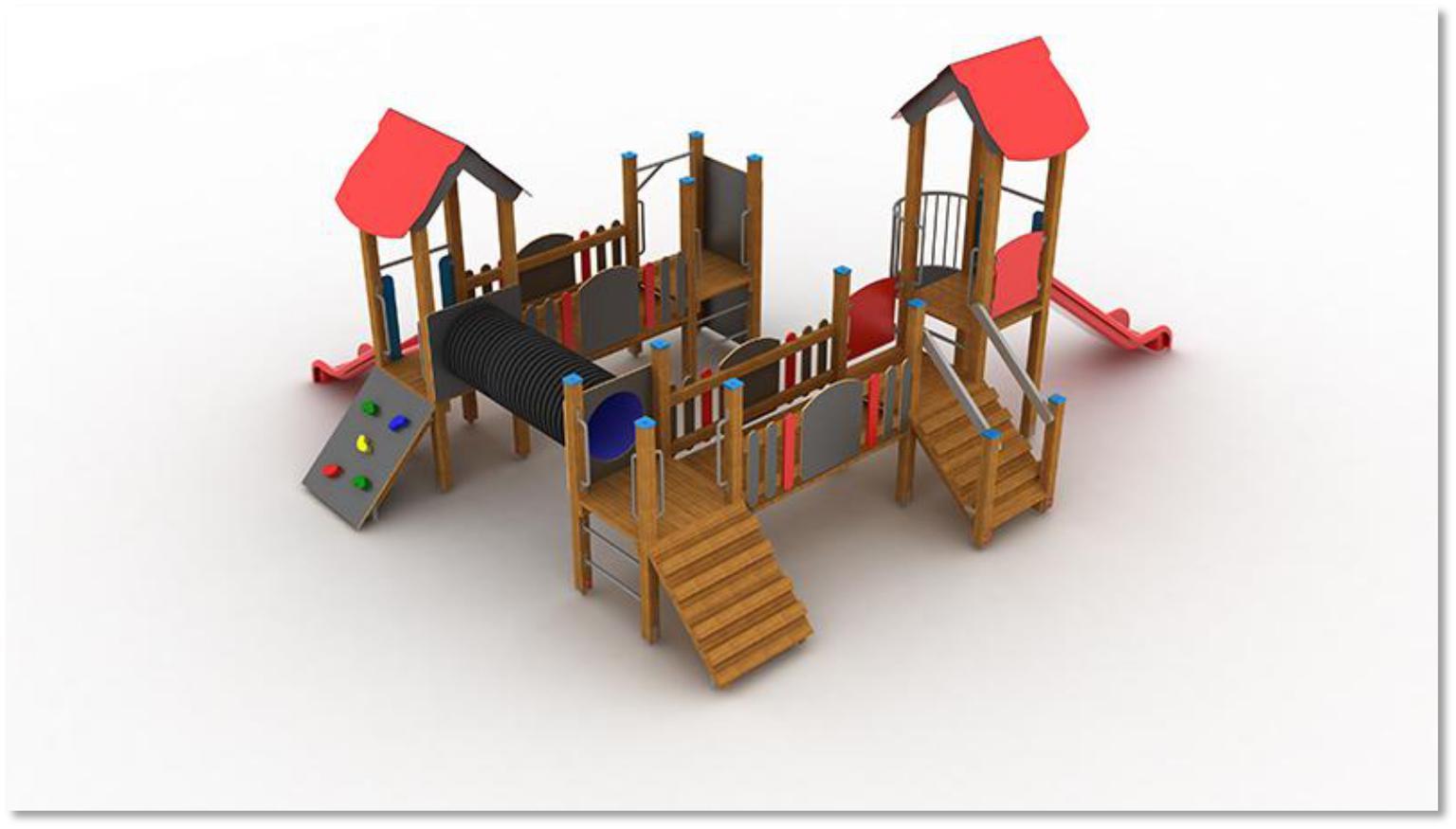 Zestaw zabawowy dla starszych dzieci wieża z dachem dwuspadowym ( podest h = 135 cm) wieża z dachem dwuspadowym ( podest h = 90 cm) 3 x wieża ( podest h