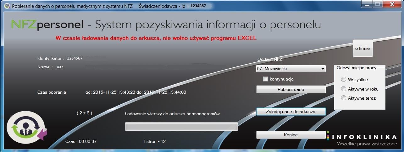 4. Po zakończeniu ładowania danych do arkusza Ms Excel, arkusz ten zostanie otwarty.