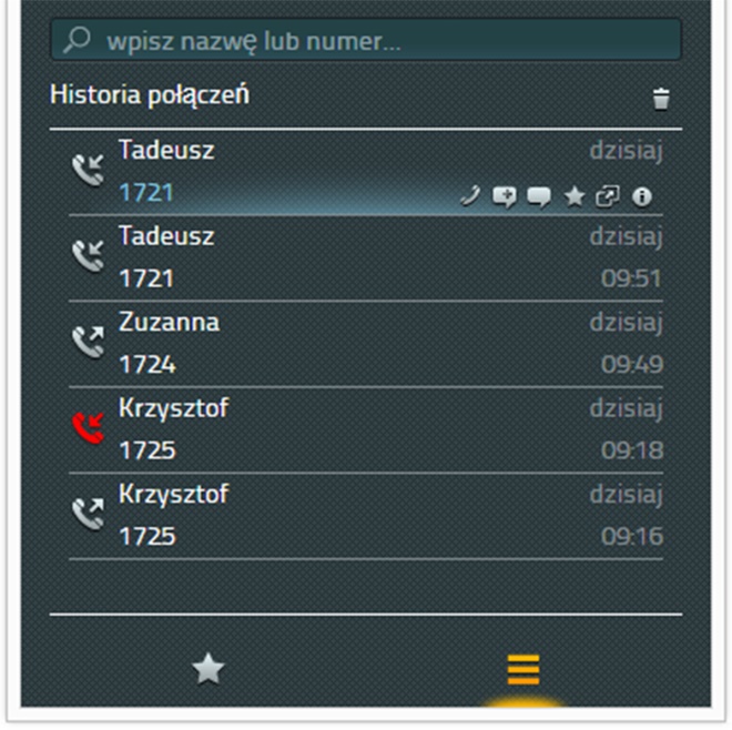 Historia połączeń Historia połączeń pokazuje kompletny przebieg komunikacji.