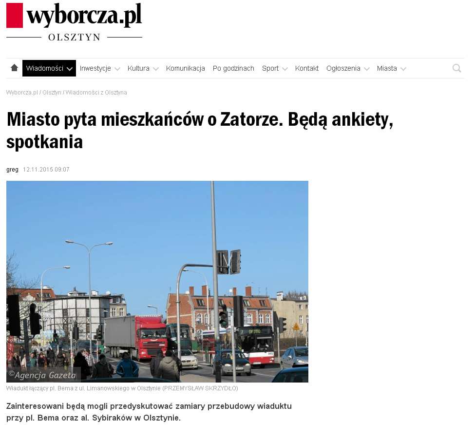 Zdjęcie 7. Informacja o planowanych konsultacjach społecznych na stronie internetowej http://olsztyn.wyborcza.