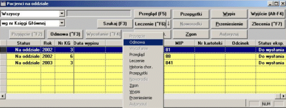 Podstawy użytkowania systemu na rysunku: Jak widać pozycje tego menu odpowiadają przyciskom funkcyjnym widocznym w tym oknie.