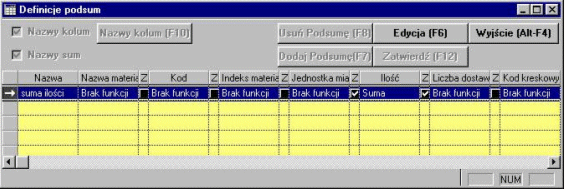 Podstawy użytkowania systemu Arkusz nr numer arkusza (w pliku xls), w którym mają zostać zapisane dane z tabeli Liczba sum podaje ile kolumn zostało zsumowanych za pomocą funkcji uruchamianej