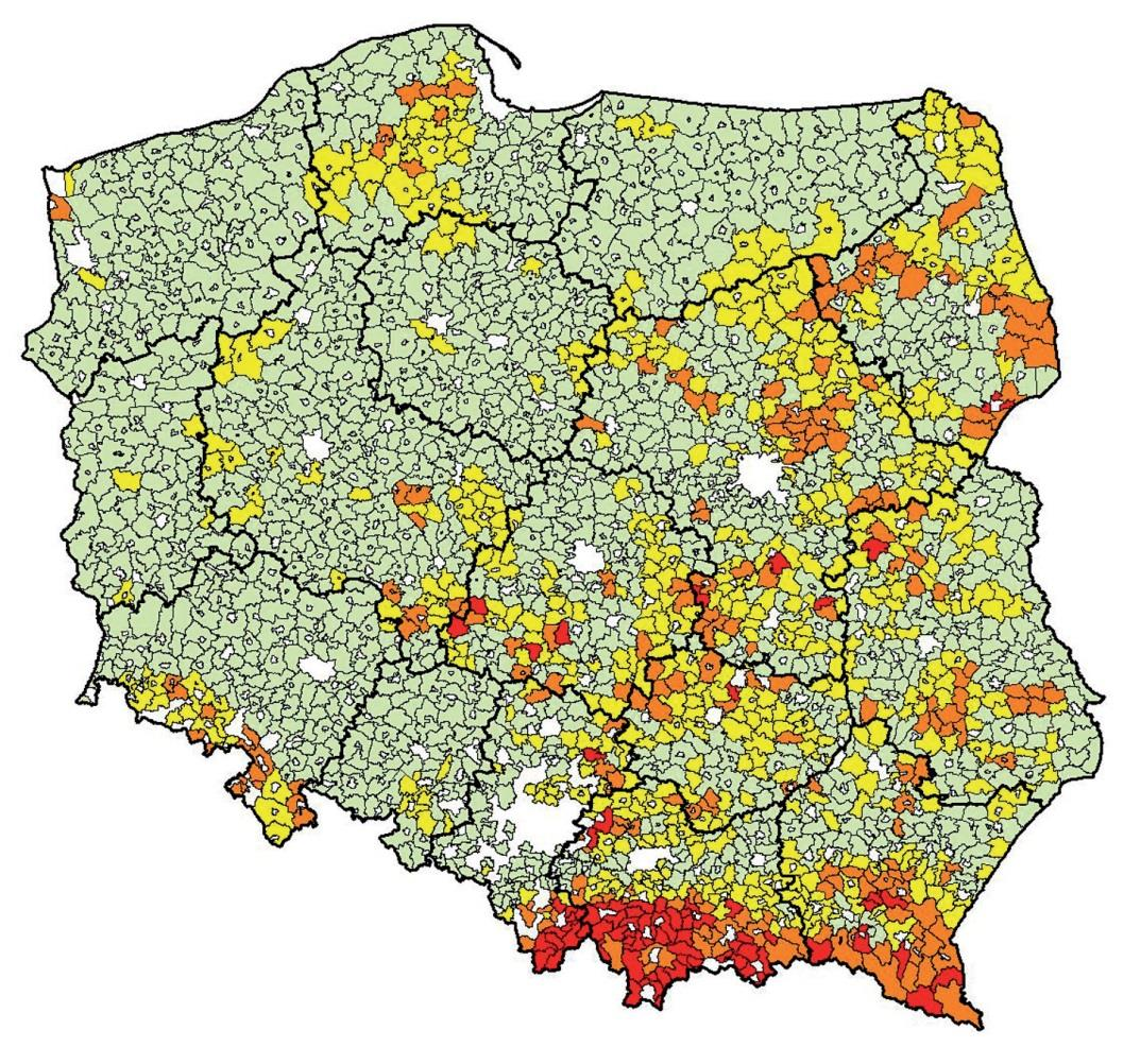 (1) Niziny, (2) N. Koniemłoty: ph < 4,5; subst.org. < 1,5% (3) Grodkowice: subst.org. < 1.5% Radzików (4) Siemianowice Śl.