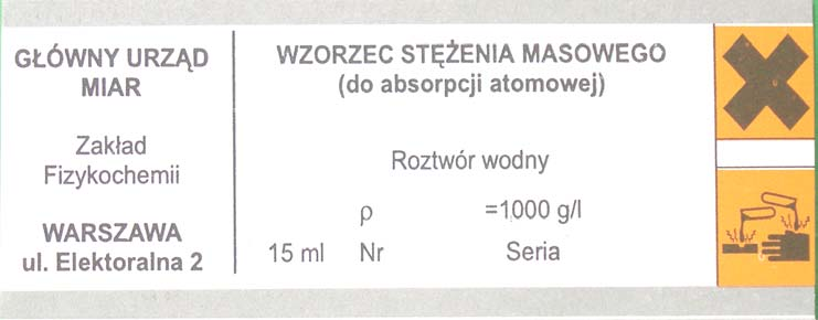 Wzorzec analityczny do absorpcyjnej spektrometrii