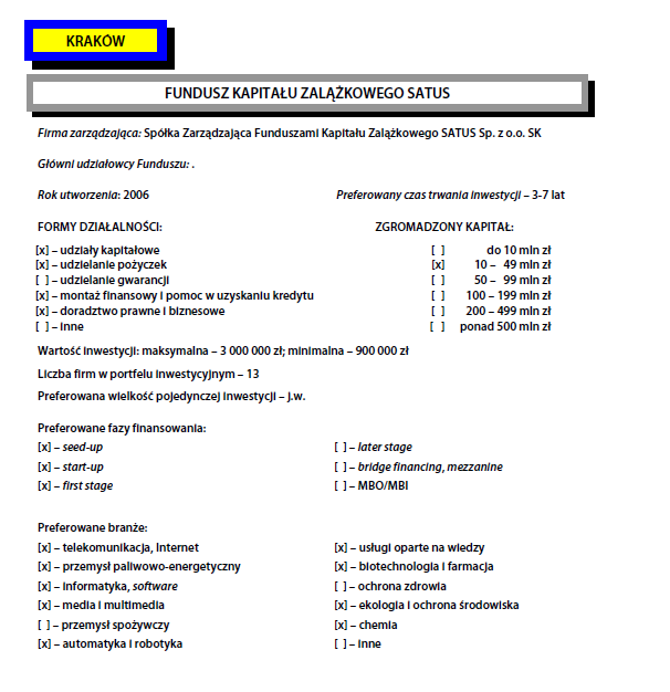 FUNDUSZE KAPITAŁU ZALĄŻKOWEGO BIOTECHNOLOGIA