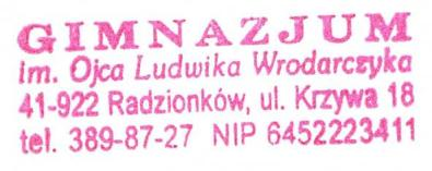 S t r o n a 1.... (pieczęć miejskiej jednostki organizacyjnej ) SPRAWOZDANIE Z FUNKCJONOWANIA KONTROLI ZARZĄDCZEJ ZA ROK 2014 W Gimnazjum im. Ojca Ludwika Wrodarczyka w Radzionkowie I.