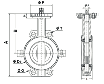 Przepustnice teflonowe PTFE Materiał korpusu: GGG50 Uszczelnienia PTFE Ciśnienie robocze [bar] 10/16 Temperatura pracy [ C] od -25 C do 200 C Medium agresywne media (w tym kwasy) Przepustnica