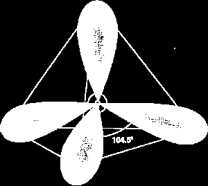 Budowa cząsteczki wody nieregularny tetraedr hybrydyzaja 2sp 3 kąt między atomami wodoru a tlenem 104,5 o jest