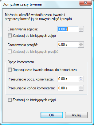 Pokaz slajdów Otworzy się okno Domyślne wartości czasu trwania. Okno Domyślne wartości czasu trwania 2.