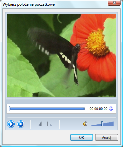Menu Okno Wybierz pozycję początkową Dostępne są następujące opcje ustawień: Przycisk Odtwarza materiał wideo w obszarze podglądu okna. Przycisk Zatrzymuje podgląd.