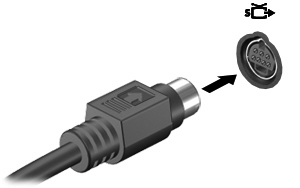 Korzystanie z gniazda wyjściowego S-Video 7-pinowe wyjście S-Video typu jack pozwala na podłączenie do komputera opcjonalnego urządzenia z gniazdem S-Video, np.
