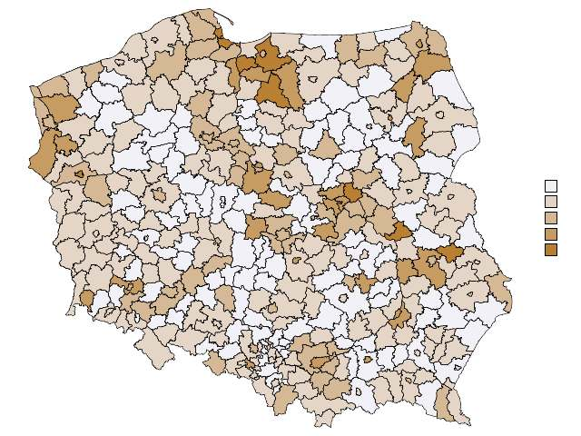 Odsetek dzieci z dysleksją rozwojową na egzaminie gimnazjalnym <5% 31% powiatów (5% ;