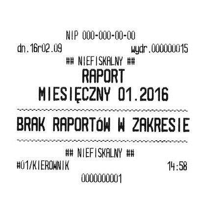 Przykładowe wydruki niefiskalne Instrukcja obsługi drukarki ELZAB Mera+ oznaczenie NIEFISKALNY część cyfrowa numeru unikatowego drukarki 3 Programy współpracujące Na stronach producenta drukarki