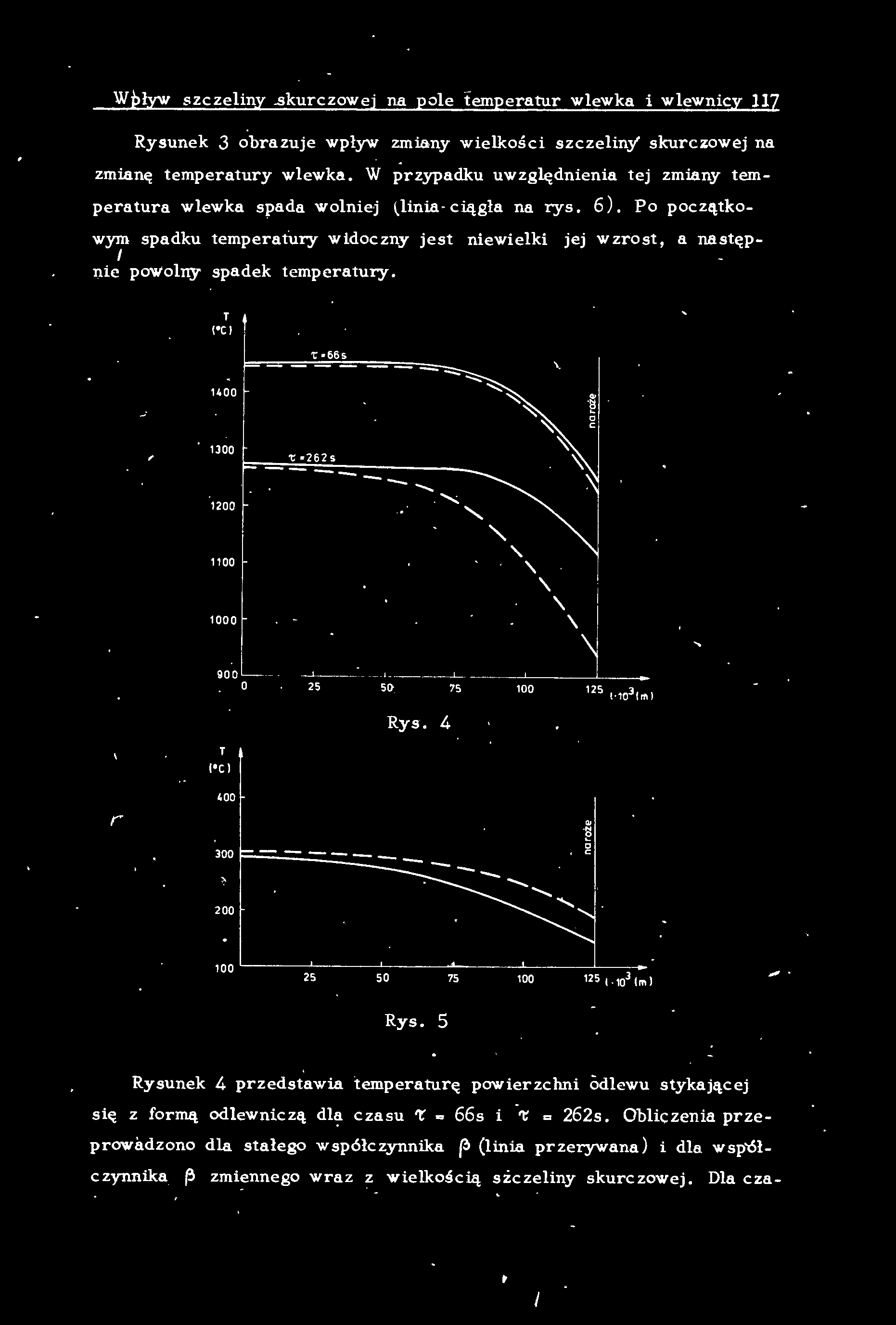 Wpływ szczeiny.skurczowej na poe temperatur wewka i wewnicy 117 Rysunek 3 obrazuje wpływ zmiany wiekości szczeiny' skurczowej na zmianę t emperatury wewka.