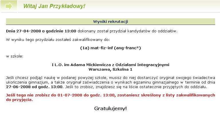 6. Szkoła pierwszego wyboru dokonuje ponownego sprawdzenia zgodności danych w Systemie z informacjami zawartymi w dokumentach.