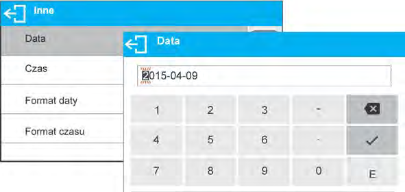 Data Parametr umożliwiający ustawienie aktualnej daty. Sposób ustawienia: Czas Parametr umożliwiający ustawienie aktualnego czasu. Zmiany ustawienia czasu dokonuje się tak, jak zmiany daty.