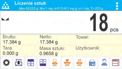 13.4. Ustawienie masy wzorca przez wyznaczenie masy detalu Procedura: Należy postawić pojemnik na szalce i wytarować jego masę.