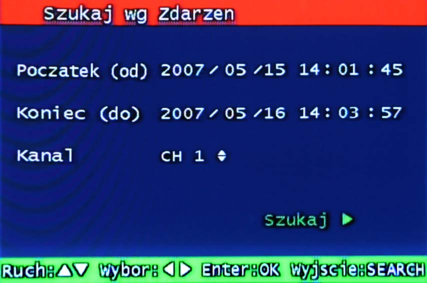 68 3.10.1.2 Szukaj wg zdarzeń Wybierz jedną z poniższych opcji: NONE : Przeszukiwanie nie zależne od zdarzeń alarmowych.