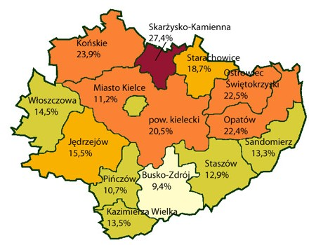 Stopa bezrobocia rejestrowanego w % SYTUACJA SPOŁECZNO GOSPODARCZA WOJEWÓDZTWA ŚWIĘTOKRZYSKIEGO W I KWARTALE 2014 ROKU RYNEK PRACY I WYNAGRODZENIA Bezrobocie W edług stanu na koniec I kwartału 2014 r.