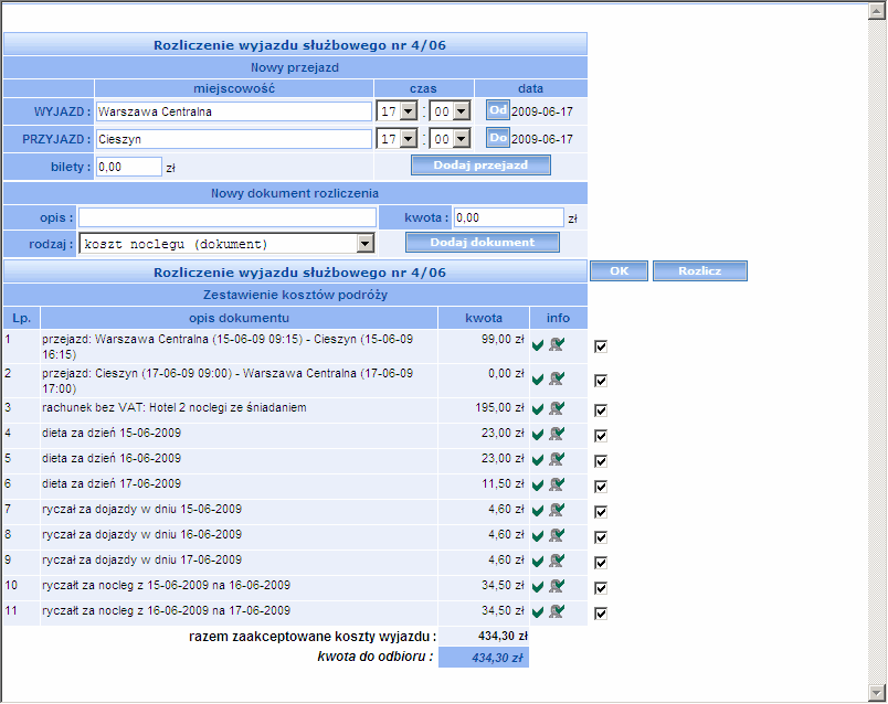 1 8 Podręcznik użytkownika Forte Delegacje Krajowe Rys. 1-11 Rozliczenie polecenia wyjazdu służbowego.