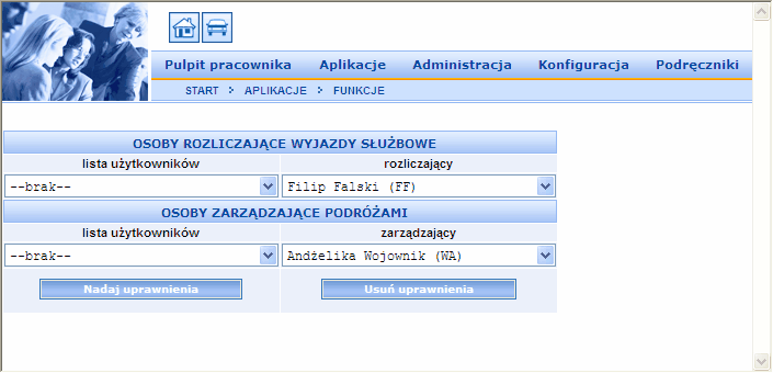 Praca z modułem Delegacje Krajowe 1 9 Rys. 1-12 Nadawanie uprawnień administratora wyjazdów służbowych.