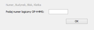 Ilustracja 40: Okno podawania numeru logicznego OP-H4MS Po wpisaniu odpowiedniego numeru przez użytkownika, oraz zatwierdzeniu go, pojawi się okno konfiguracji modułu OP-H4MS (il. 40).