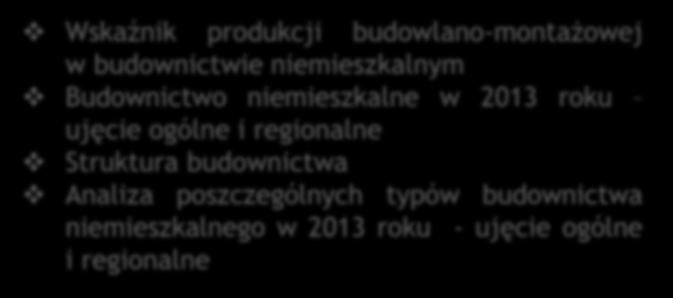 RYNEK BUDOWLANY W POLSCE budownictwo mieszkaniowe budownictwo niemieszkalne Mieszkania oddane do użytku Struktura mieszkań Dynamika mieszkań oddanych do użytku Mieszkania, których budowę rozpoczęto